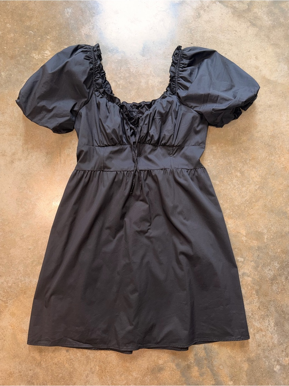 GianniBini Black Puff Sleeve Mini Dress XL Ruched Tie Front Cottagecore Babydoll